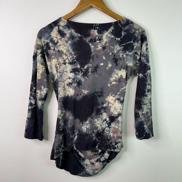 Heyne Bogut Black Cream Tie Dye Wrap Front 3/4 Sleeve Grunge Boho Top Women's M - Picture 6 of 9